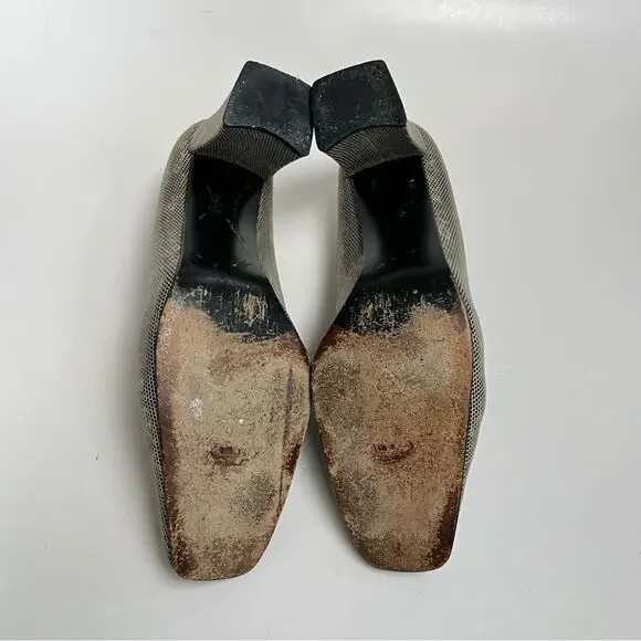 Vintage 90s Stuart Weitzman Snakeskin Reptile Gold Tan Pumps Heels Shimmer 6 6.5 - Picture 9 of 11